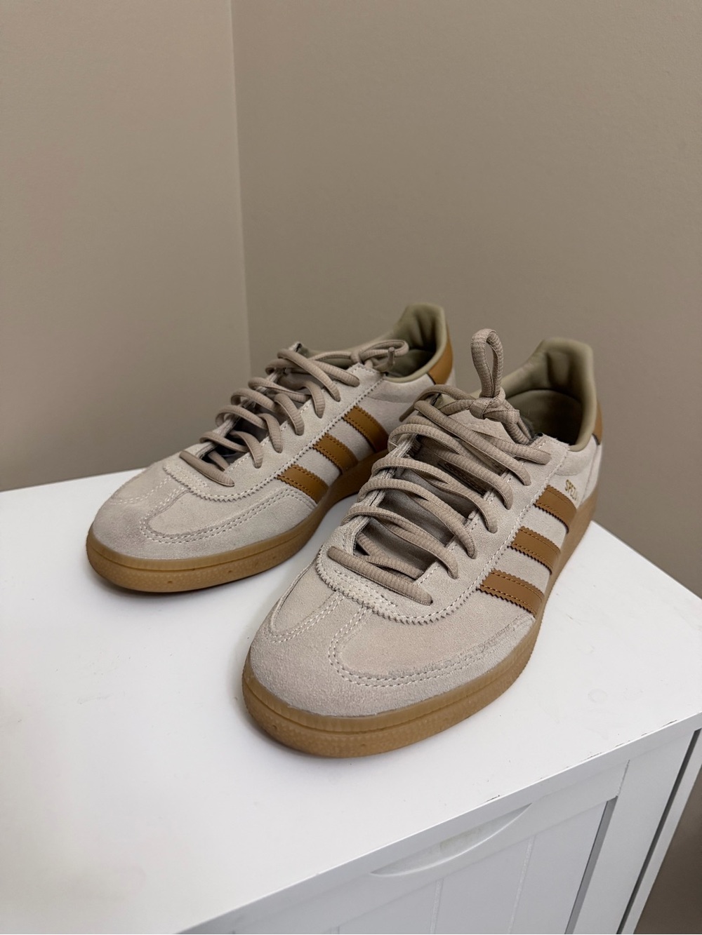 Women's Beige Suede Spezial Sneakers with Tan Stripe Accents
